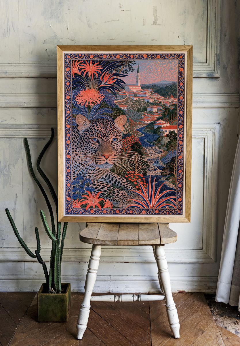 Leopard Garden City Illustration Poster. room preview