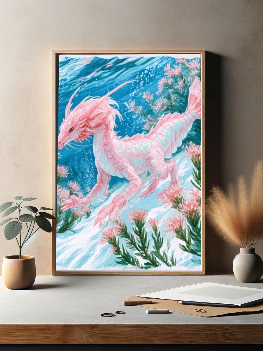 Pink Sea Dragon Digital Art Poster. — room view 2