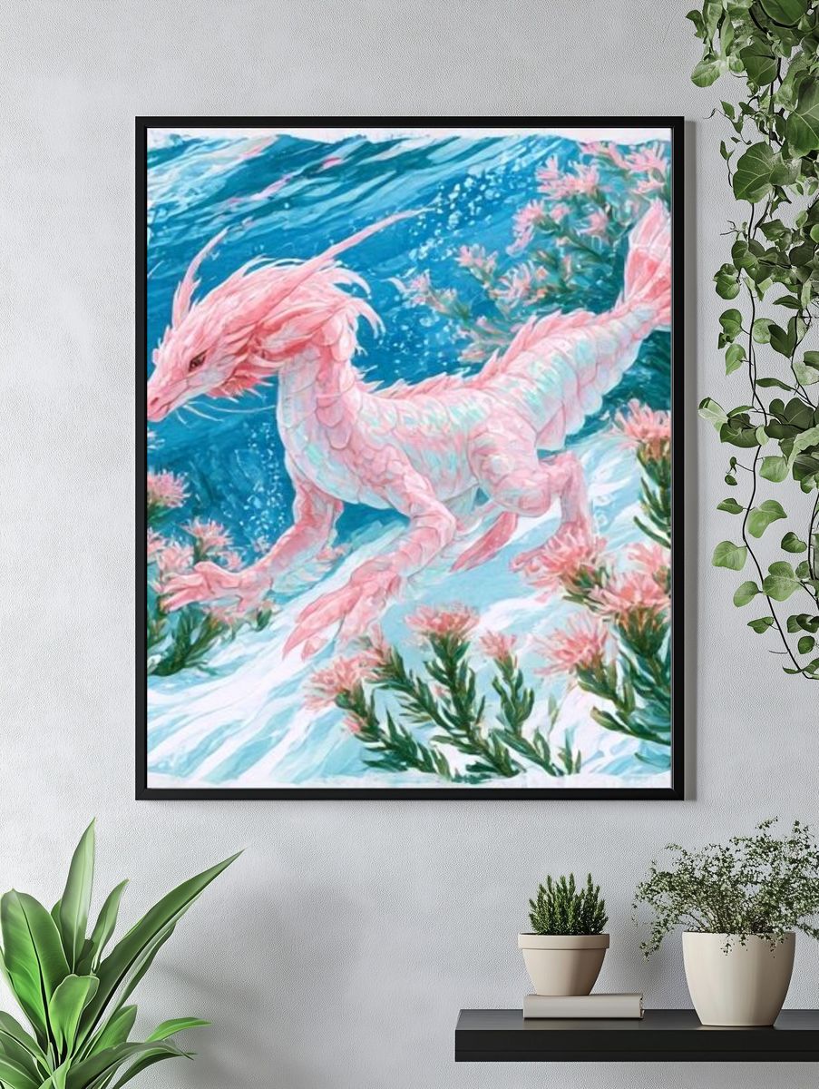 Pink Sea Dragon Digital Art Poster. — room view 4