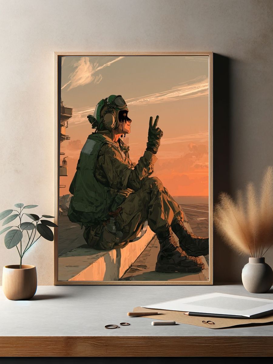 Sunset Aviator Illustration Poster. — room view 2