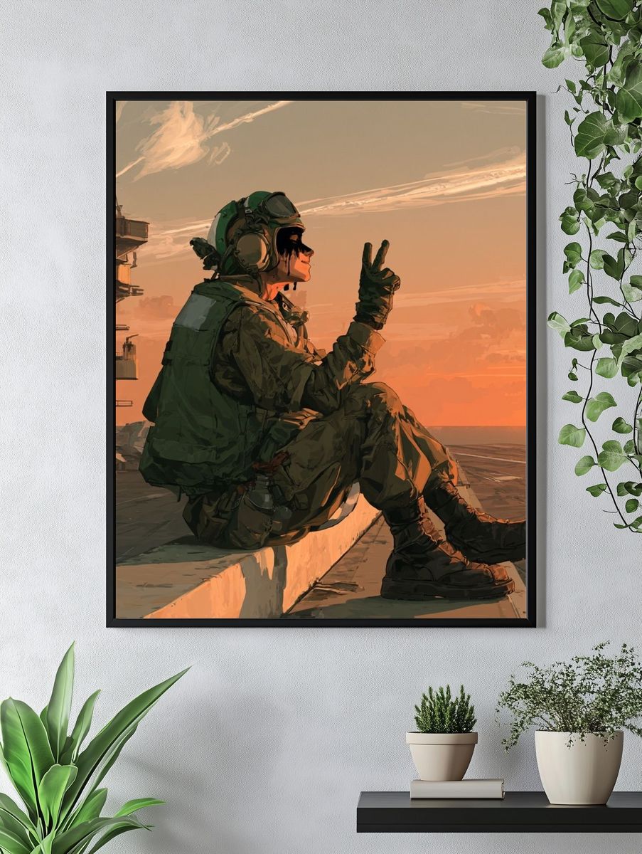 Sunset Aviator Illustration Poster. — room view 4