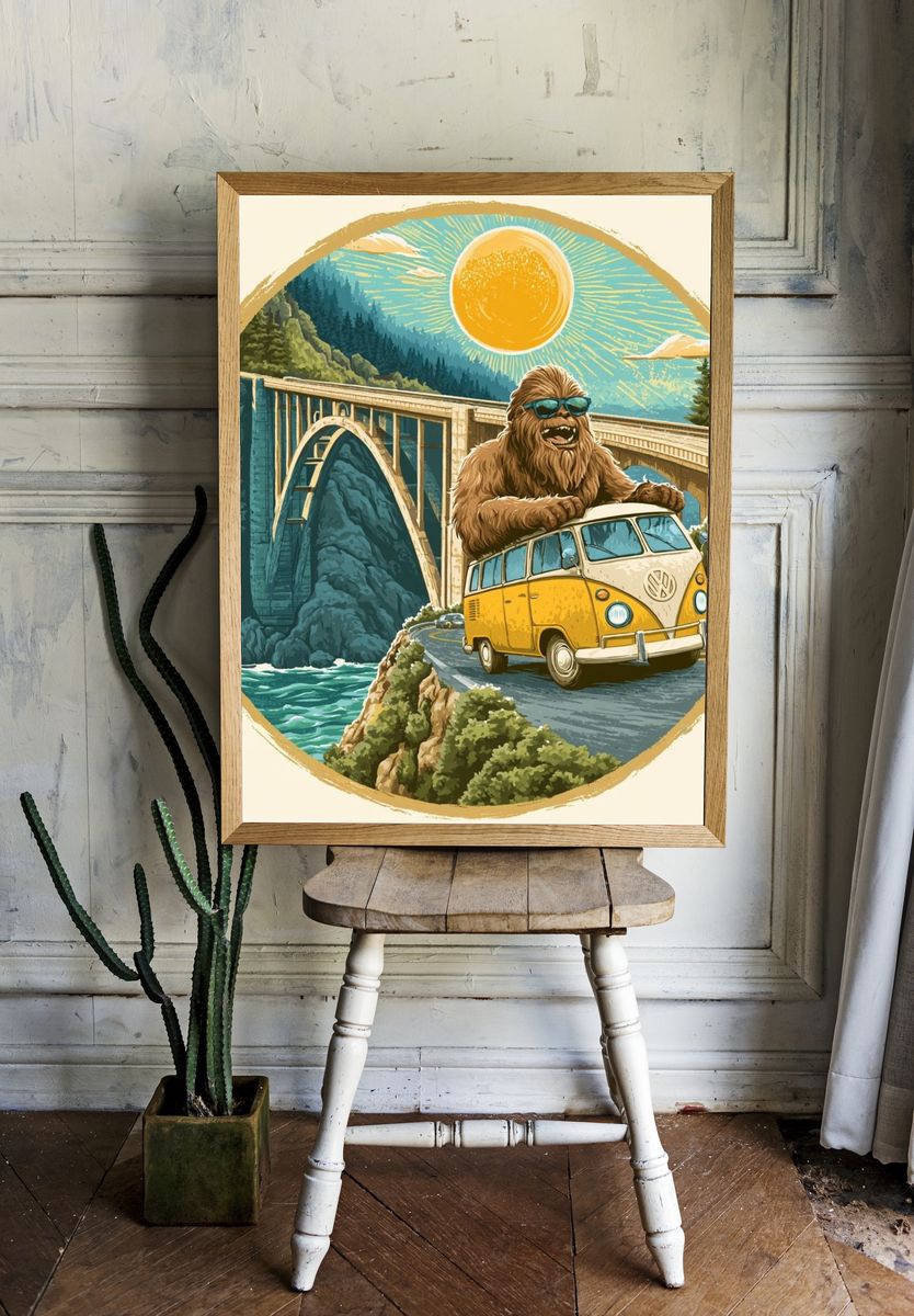 Bigfoot Road Trip Illustration Poster. — room view 1