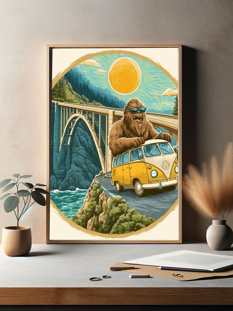 Bigfoot Road Trip Illustration Poster. — room view 2