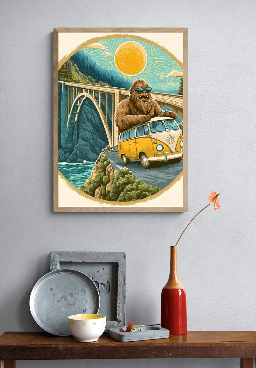 Bigfoot Road Trip Illustration Poster. — room view 3