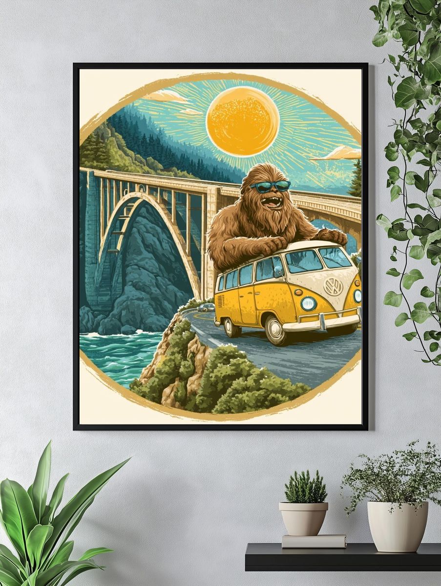 Bigfoot Road Trip Illustration Poster. — room view 4