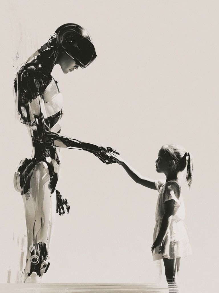 Human and Robot Connection Print. poster — illustration art