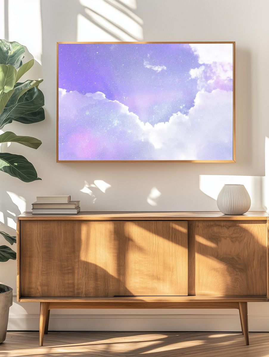 Purple clouds background, astronomic design. — room view 3