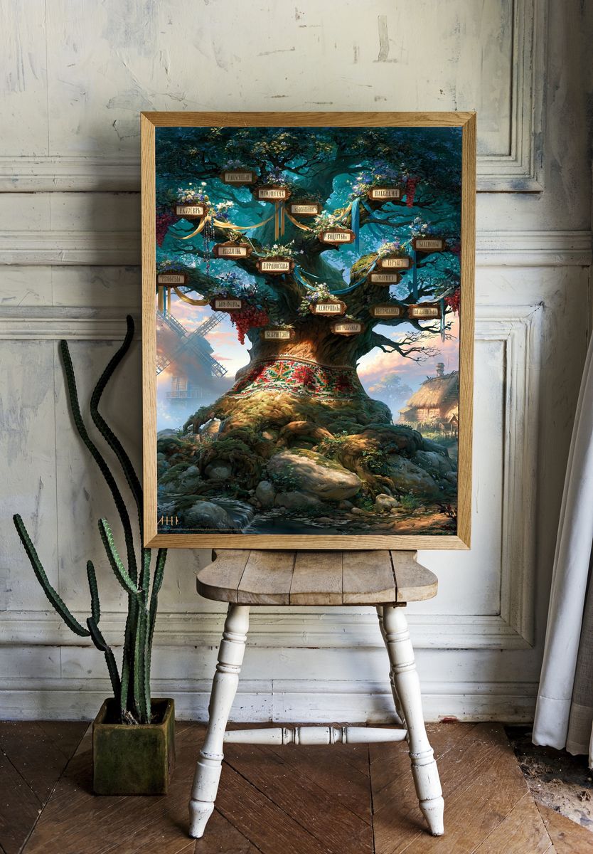 World Tree Fantasy Illustration Poster. — room view 1