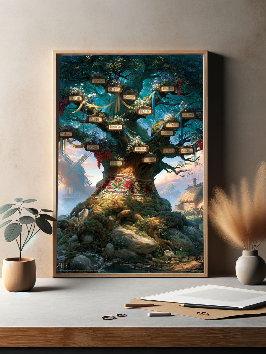 World Tree Fantasy Illustration Poster. — room view 2