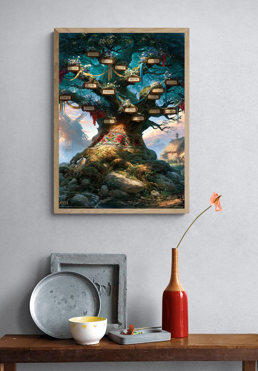World Tree Fantasy Illustration Poster. — room view 3