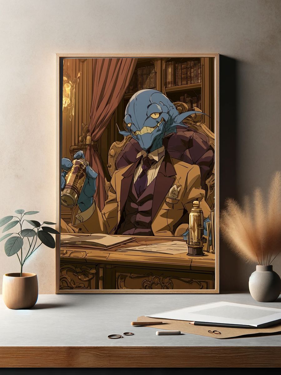 Blue Goblin Portrait Illustration Poster. — room view 2