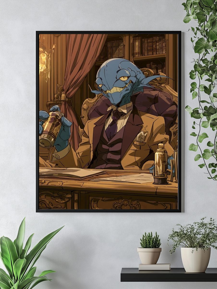 Blue Goblin Portrait Illustration Poster. — room view 4