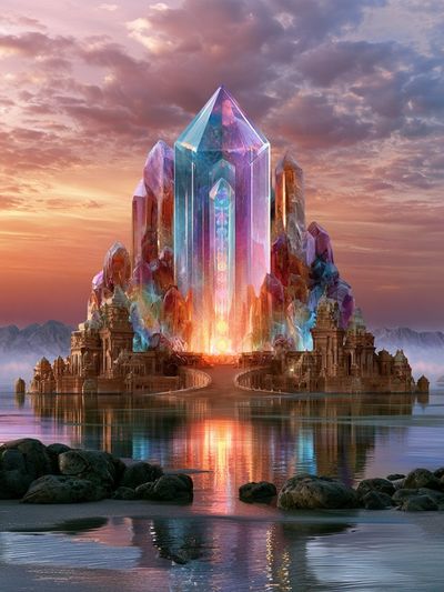 Crystal Temple Sunset Fantasy Print.