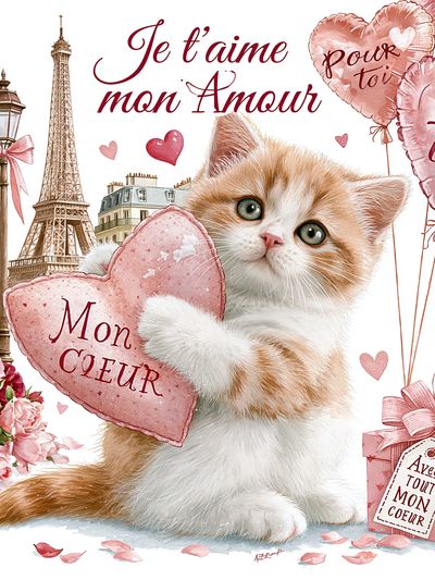 Paris Love Cat Illustration Poster. poster