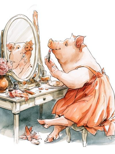 Pig Vanity Watercolor Print. poster print