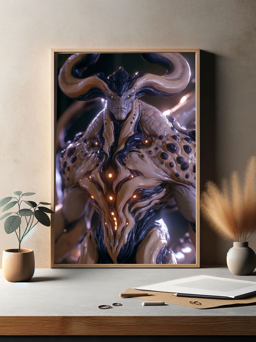 Horned Demon Creature Illustration Poster. — room view 2