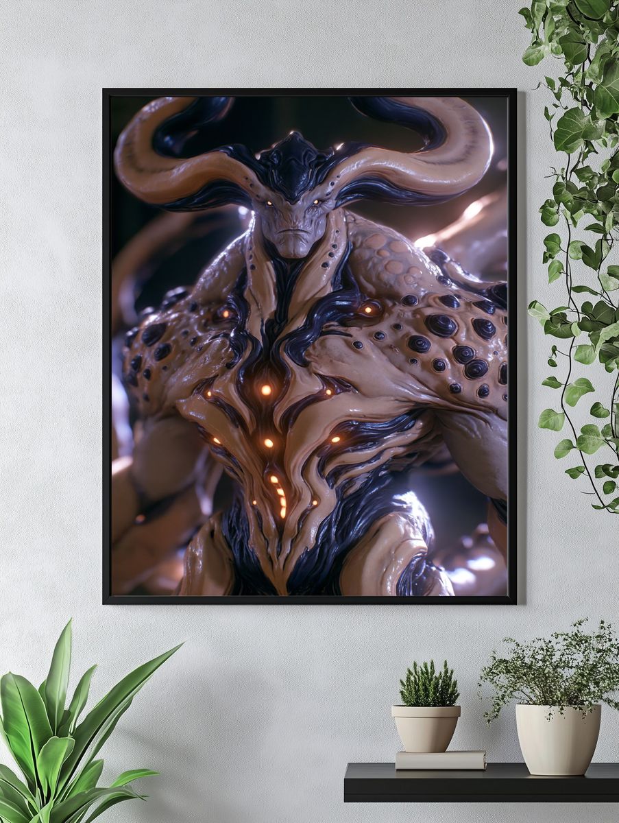 Horned Demon Creature Illustration Poster. — room view 4