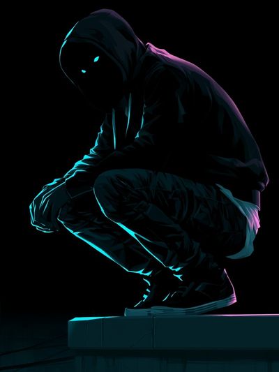 Neon Hooded Figure Illustration Poster.