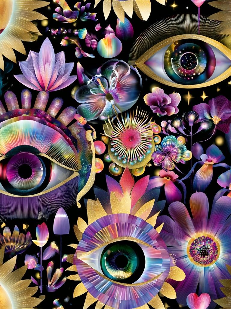 Cosmic Floral Eyes Illustration Poster. poster detail
