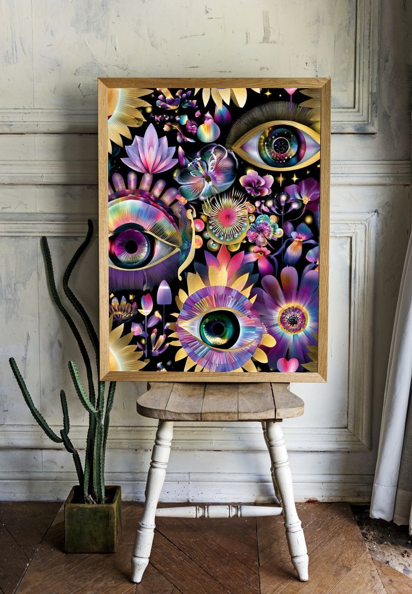 Cosmic Floral Eyes Illustration Poster. — room view 1