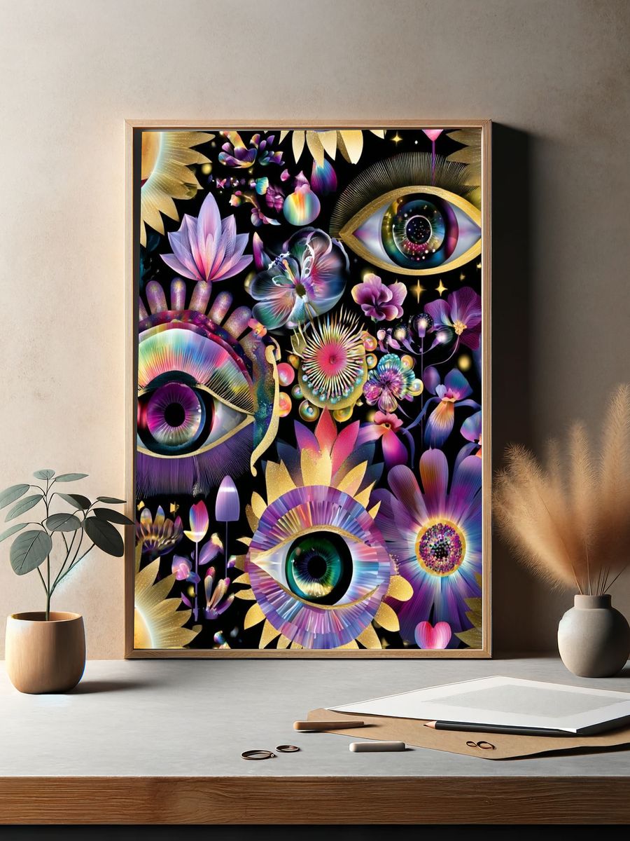 Cosmic Floral Eyes Illustration Poster. — room view 2