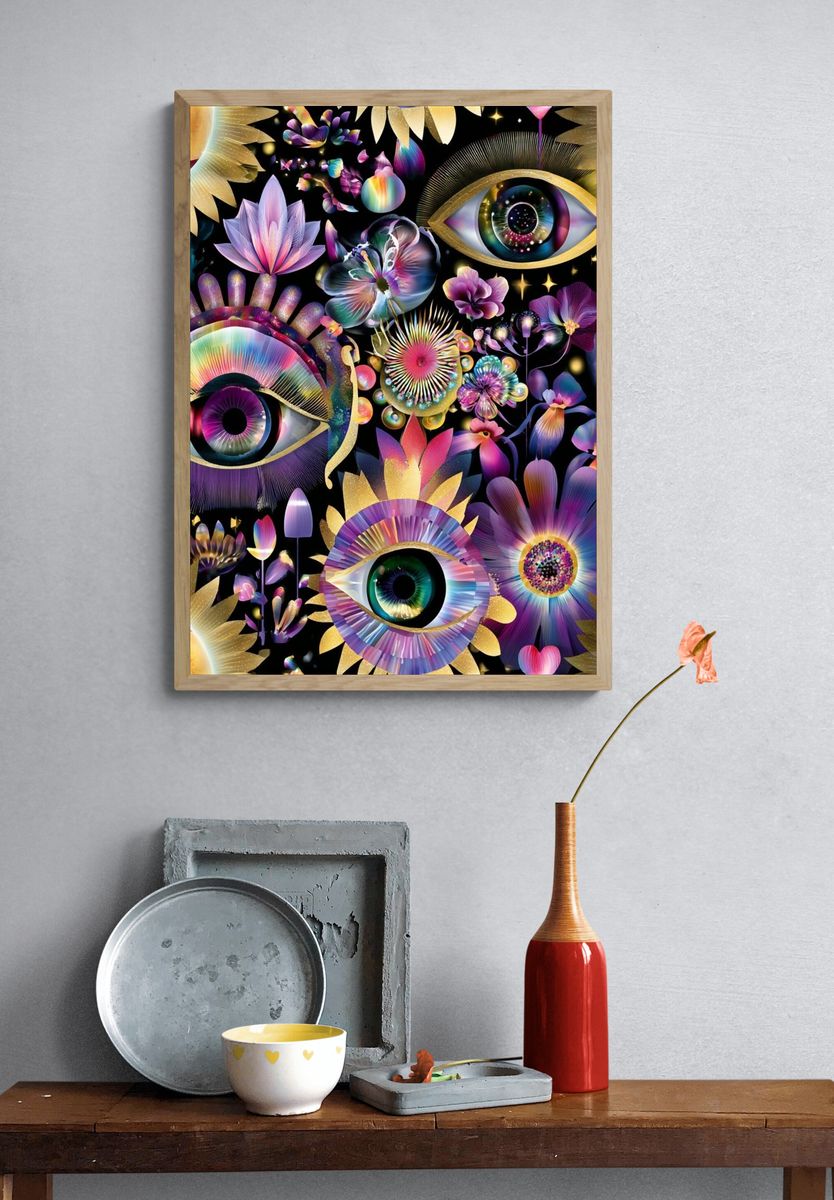Cosmic Floral Eyes Illustration Poster. — room view 3