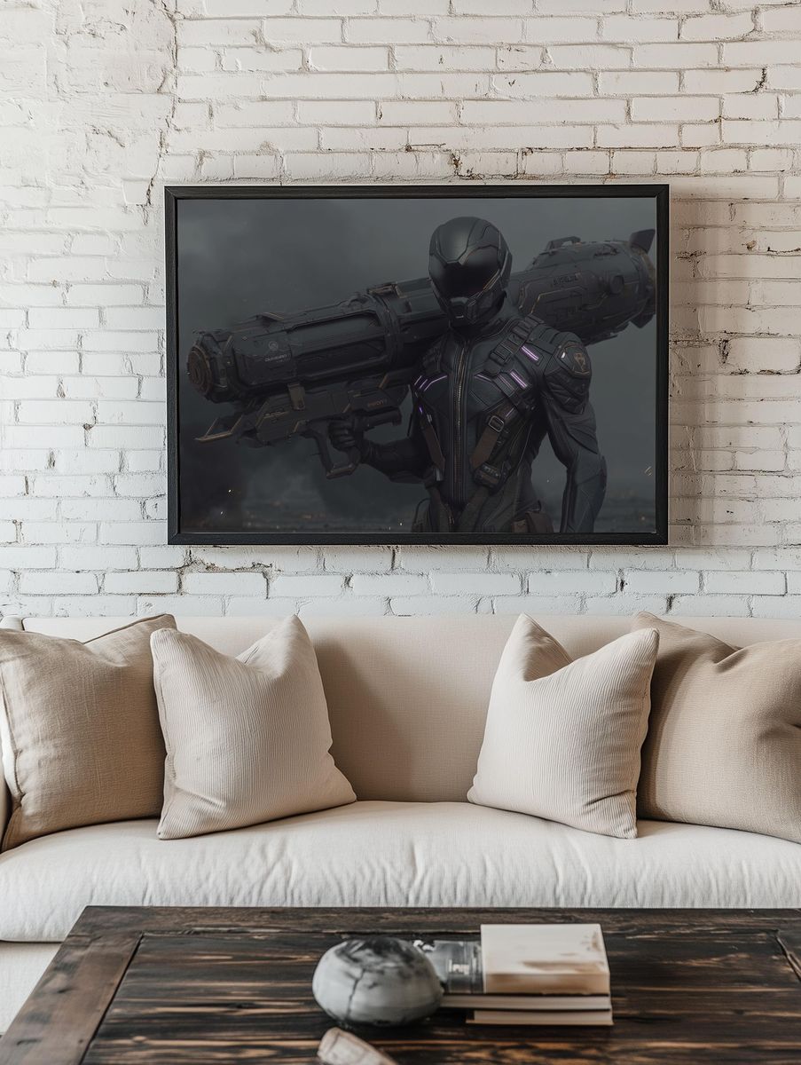 Armored Sci-Fi Soldier Poster. room preview