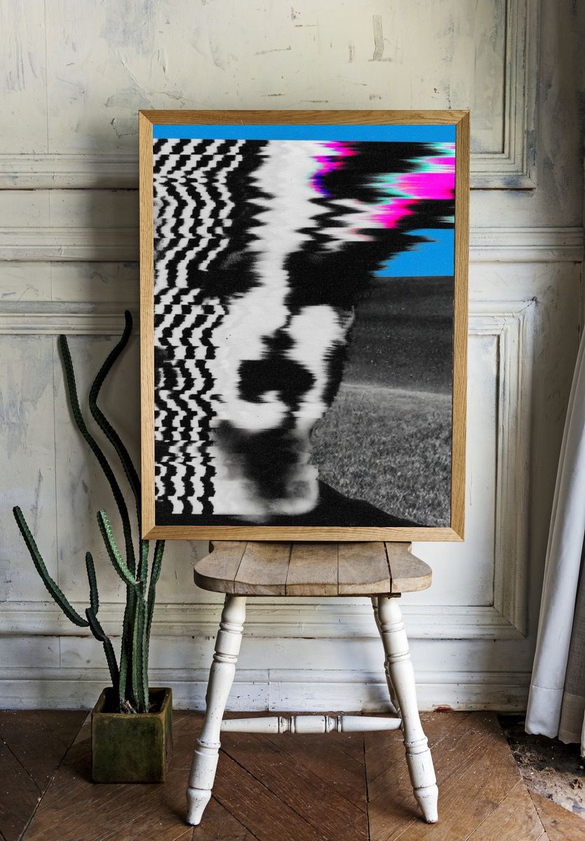 Glitch Portrait Digital Art Print. room preview