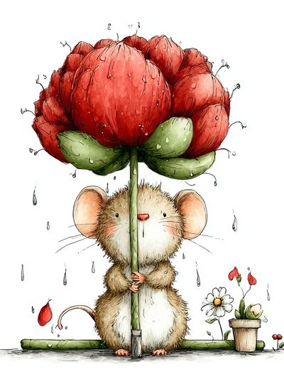 Mouse with Flower Illustration Poster. poster