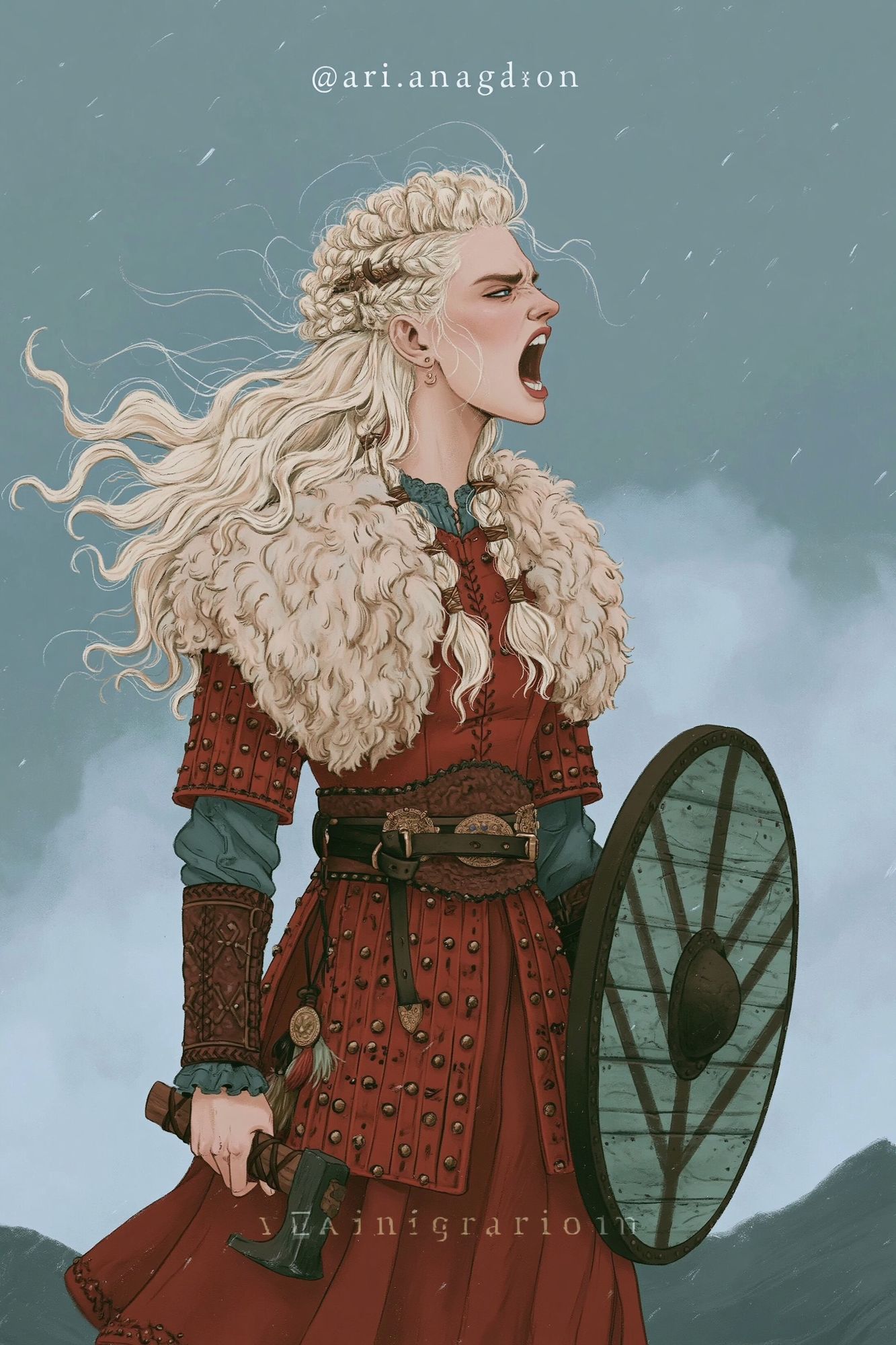 Viking Warrior Woman Illustration Poster. poster — illustration art