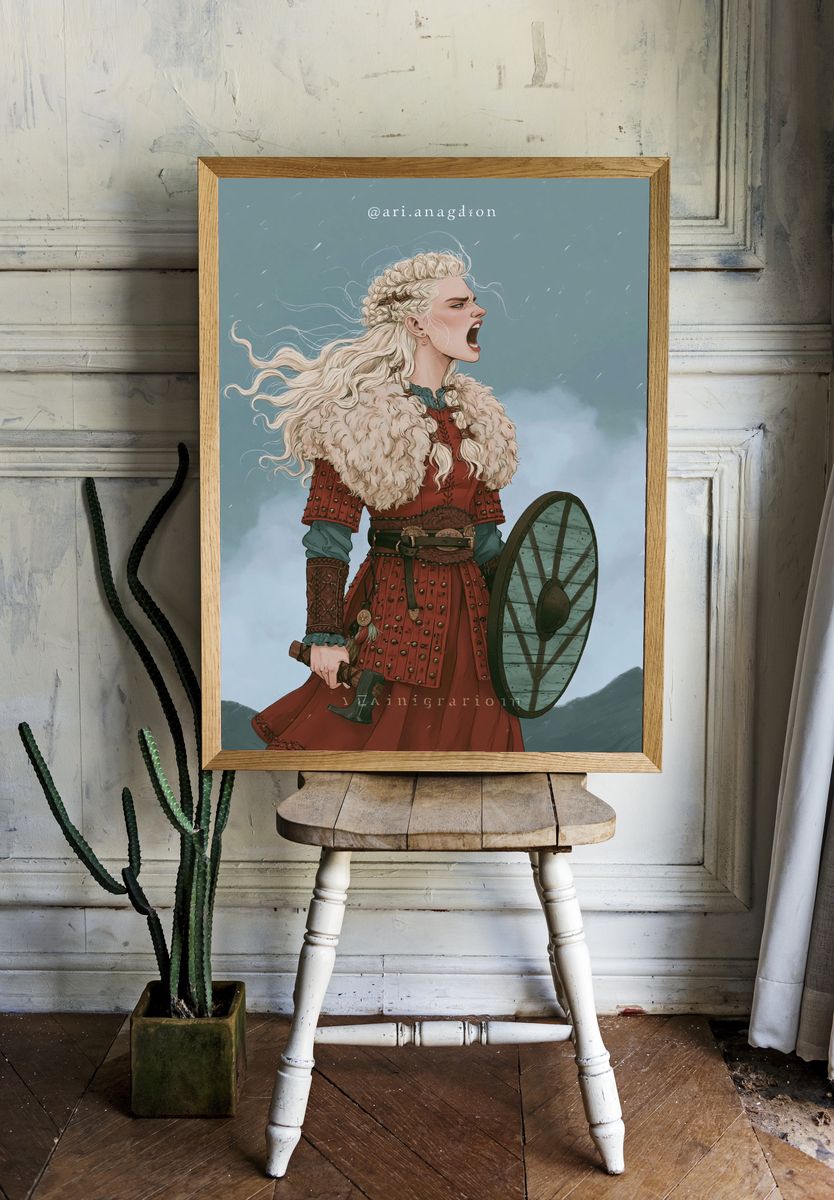 Viking Warrior Woman Illustration Poster. — room view 1
