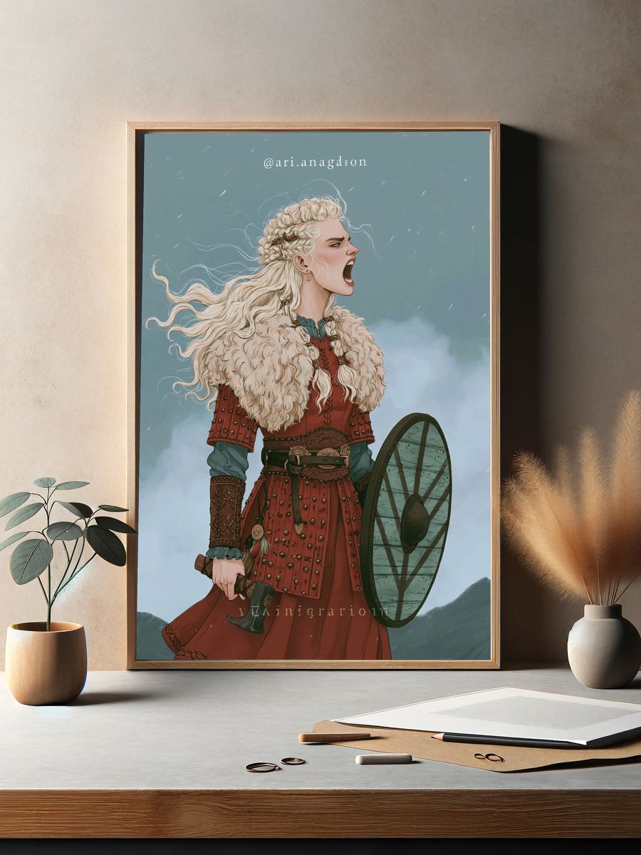 Viking Warrior Woman Illustration Poster. — room view 2