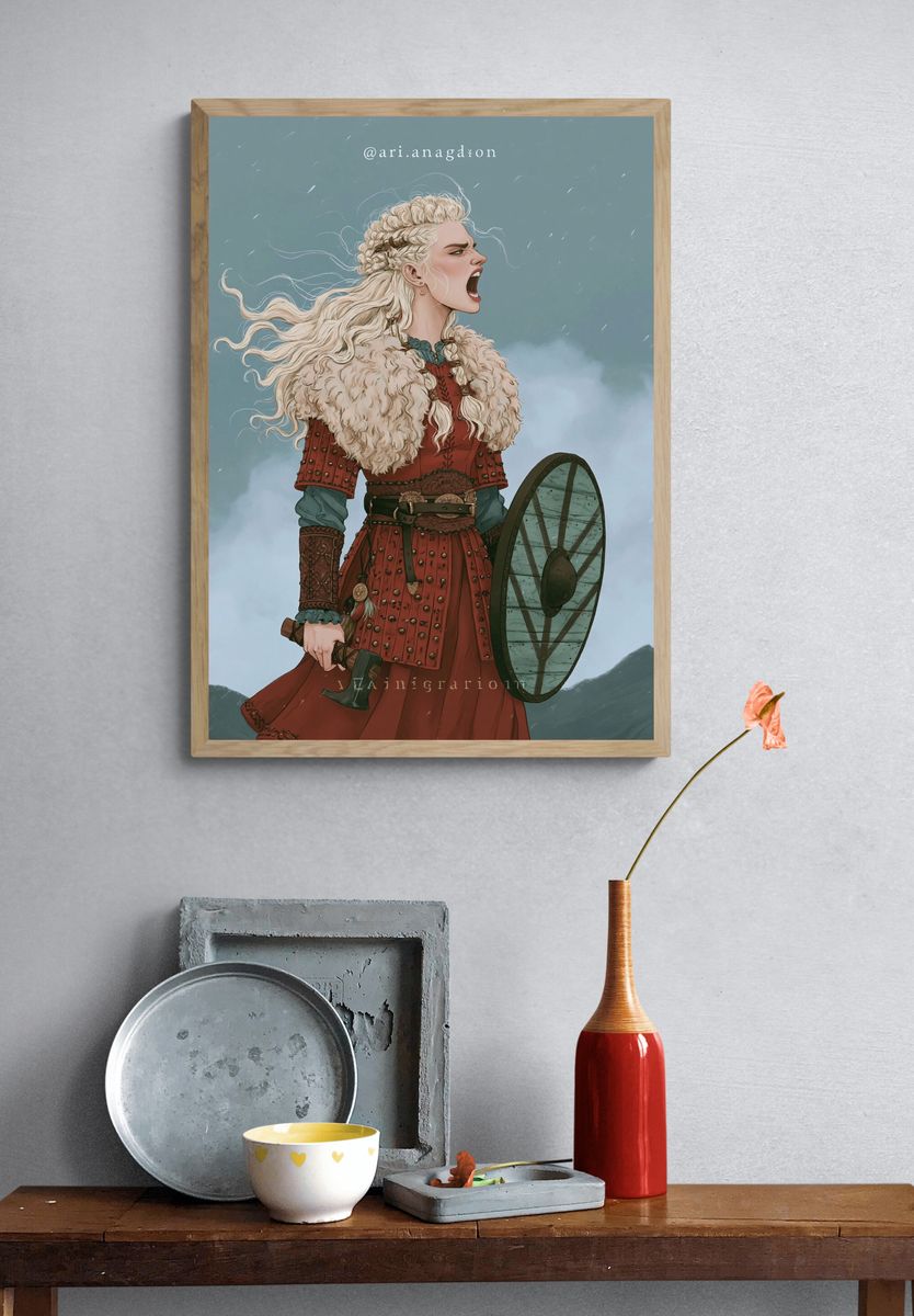 Viking Warrior Woman Illustration Poster. — room view 3