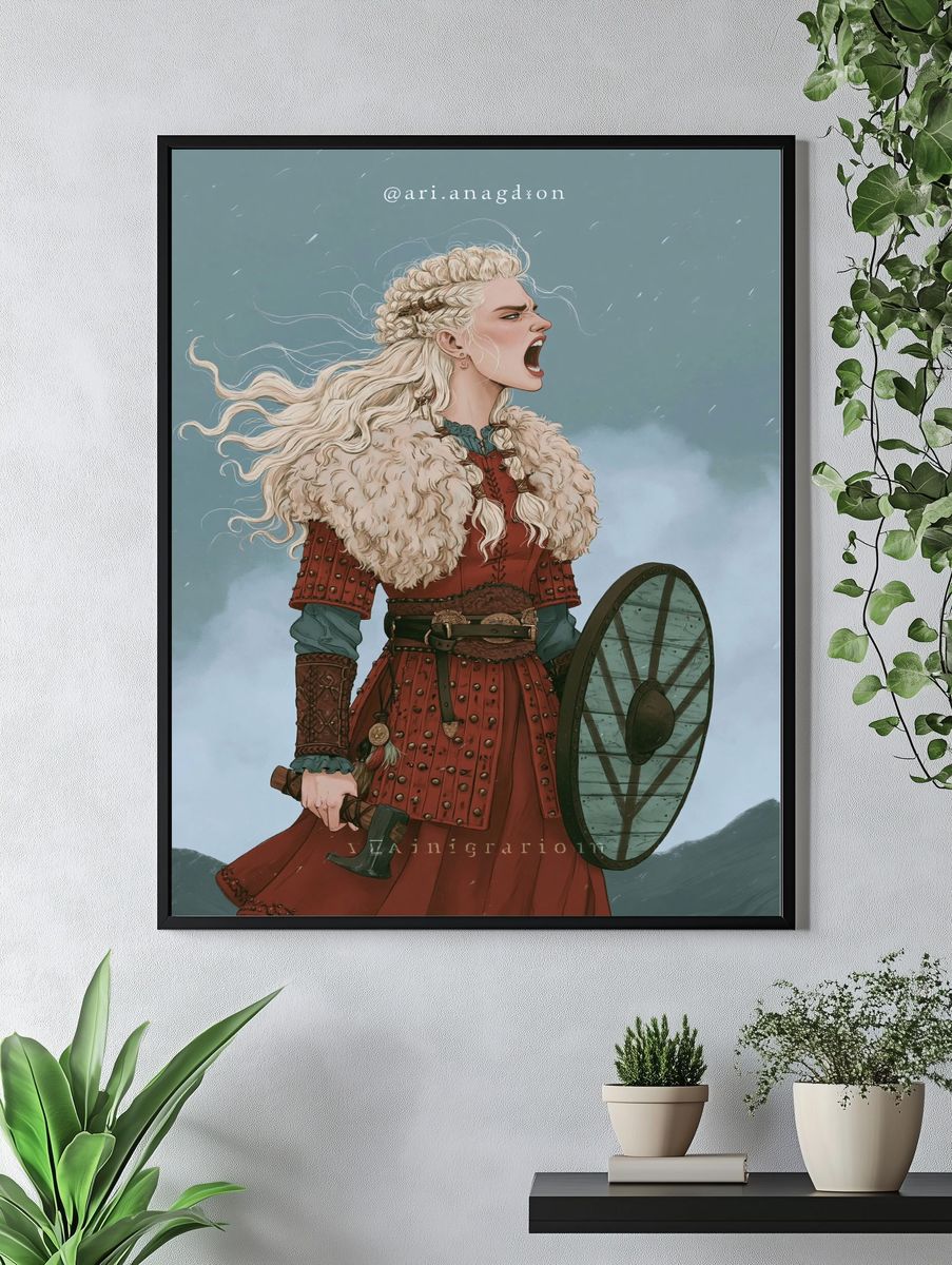 Viking Warrior Woman Illustration Poster. — room view 4