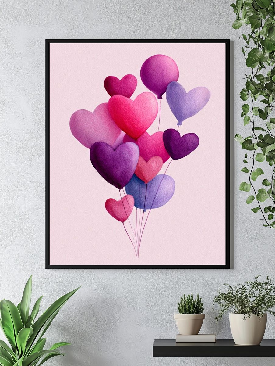 Heart Balloons Watercolor Poster. — room view 4