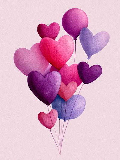 Heart Balloons Watercolor Poster.