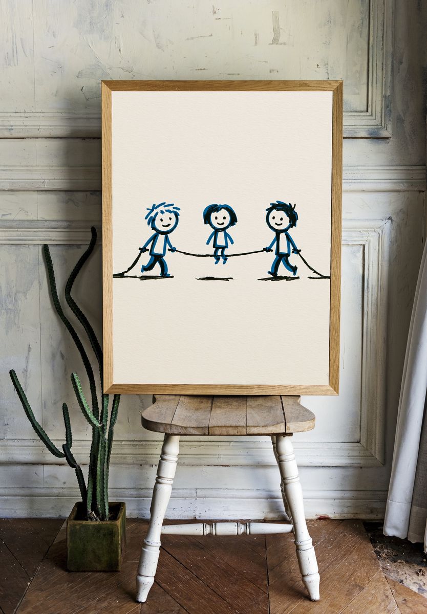 Playful Kids on a Rope Illustration Poster. room preview
