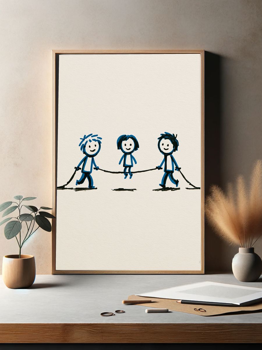 Playful Kids on a Rope Illustration Poster. — room view 2