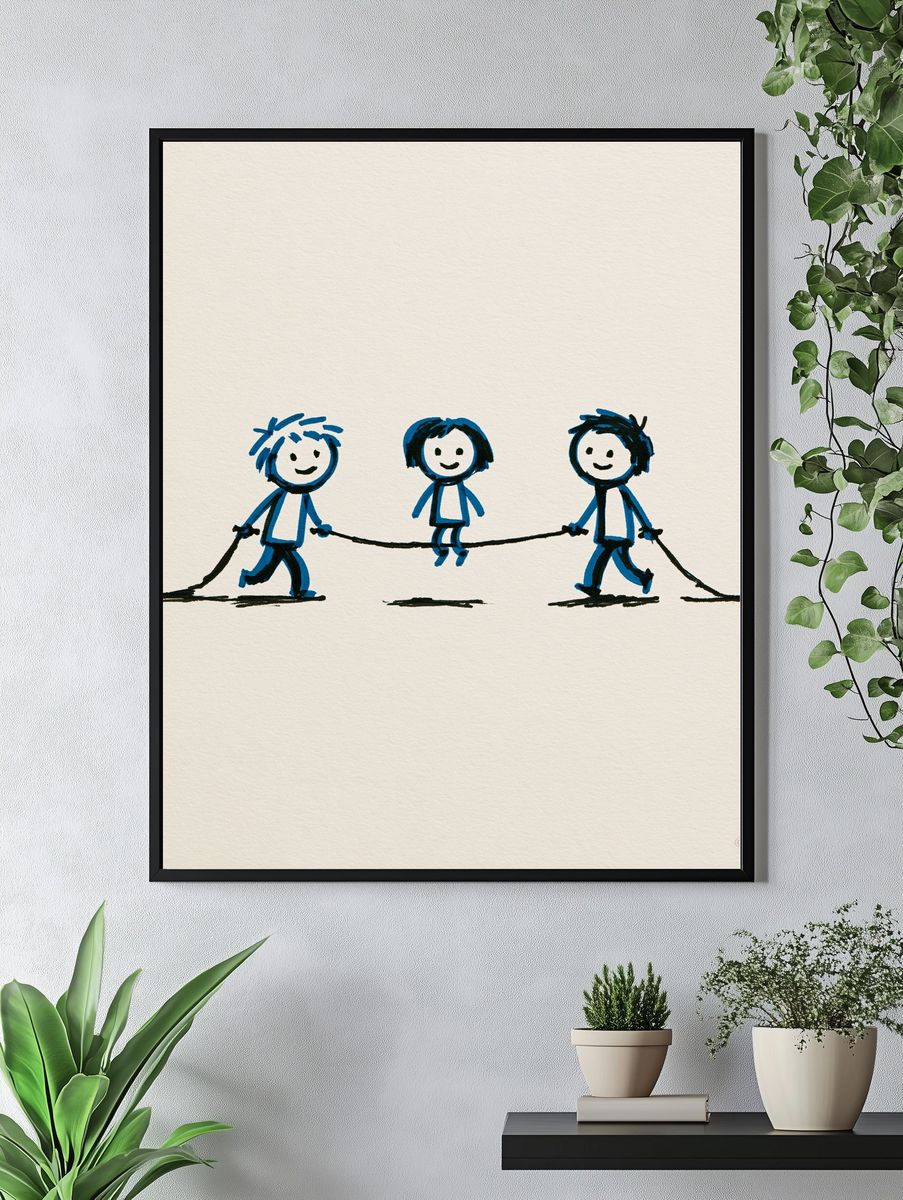 Playful Kids on a Rope Illustration Poster. — room view 4