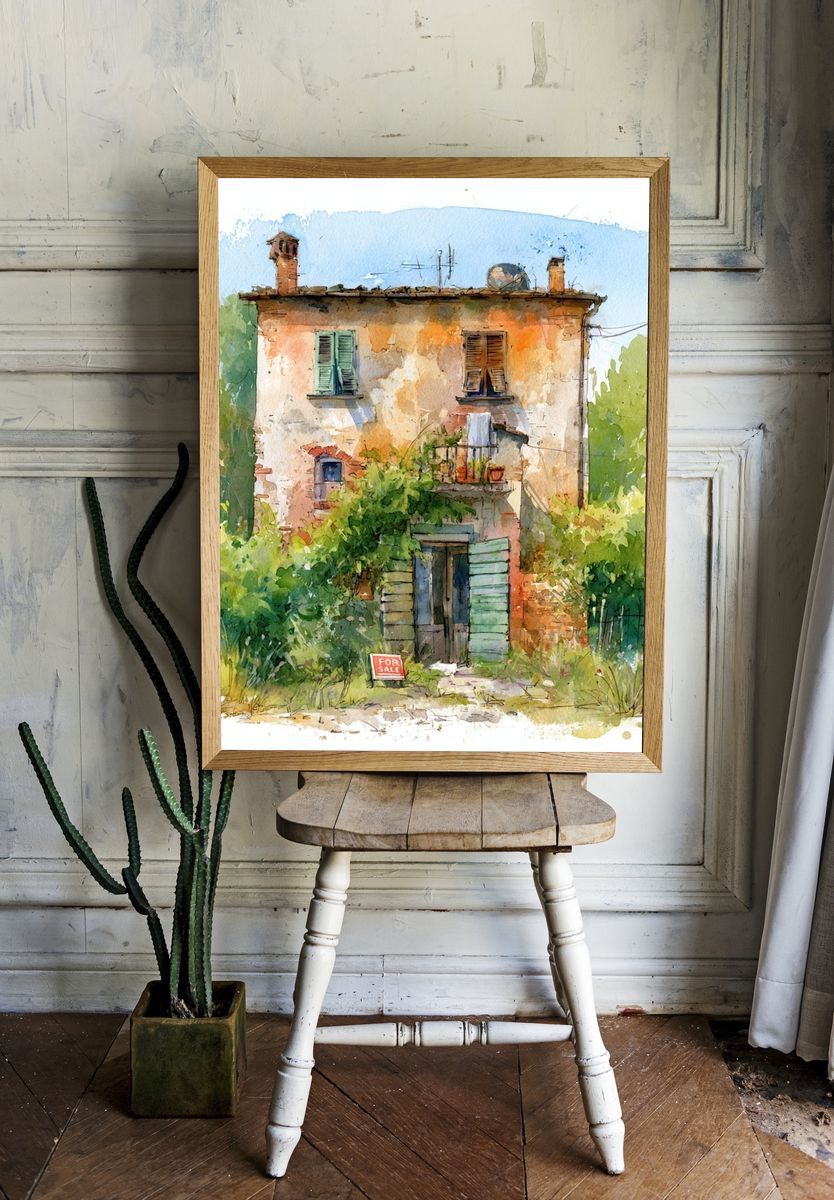 Tuscan House Watercolor Poster. room preview