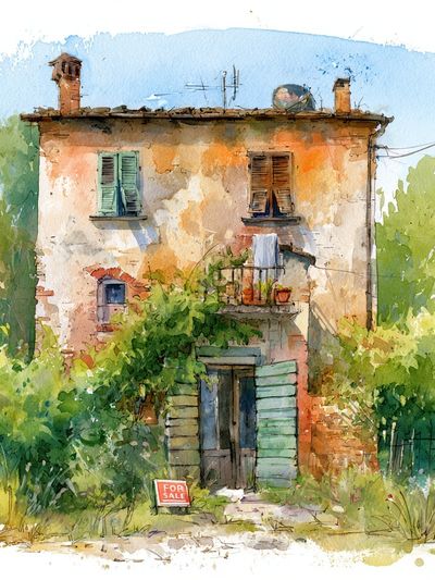Tuscan House Watercolor Poster. poster