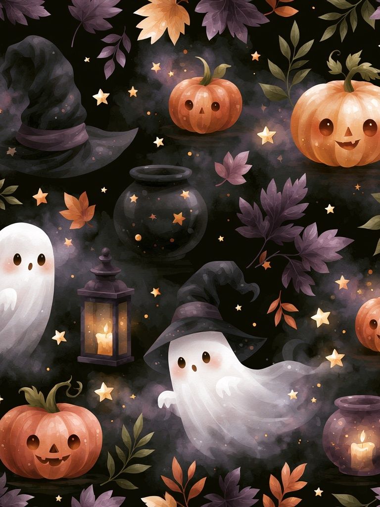 Halloween Ghosts and Pumpkins Poster. poster — illustration art