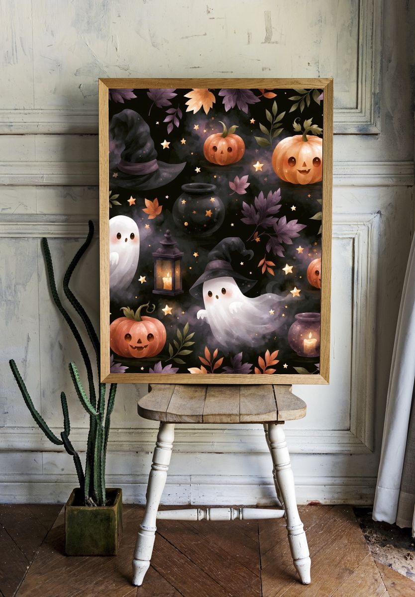 Halloween Ghosts and Pumpkins Poster. room preview