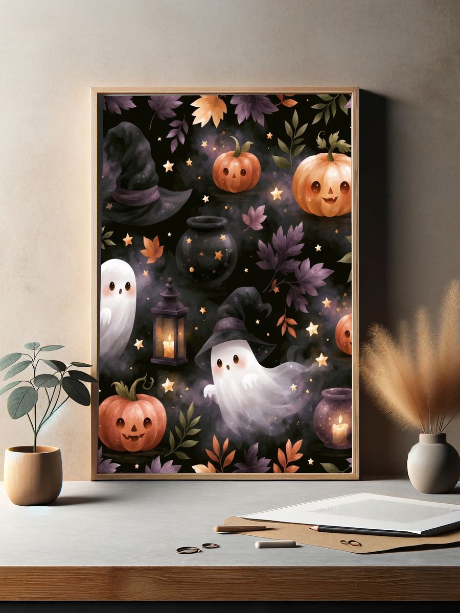 Halloween Ghosts and Pumpkins Poster. — room view 2