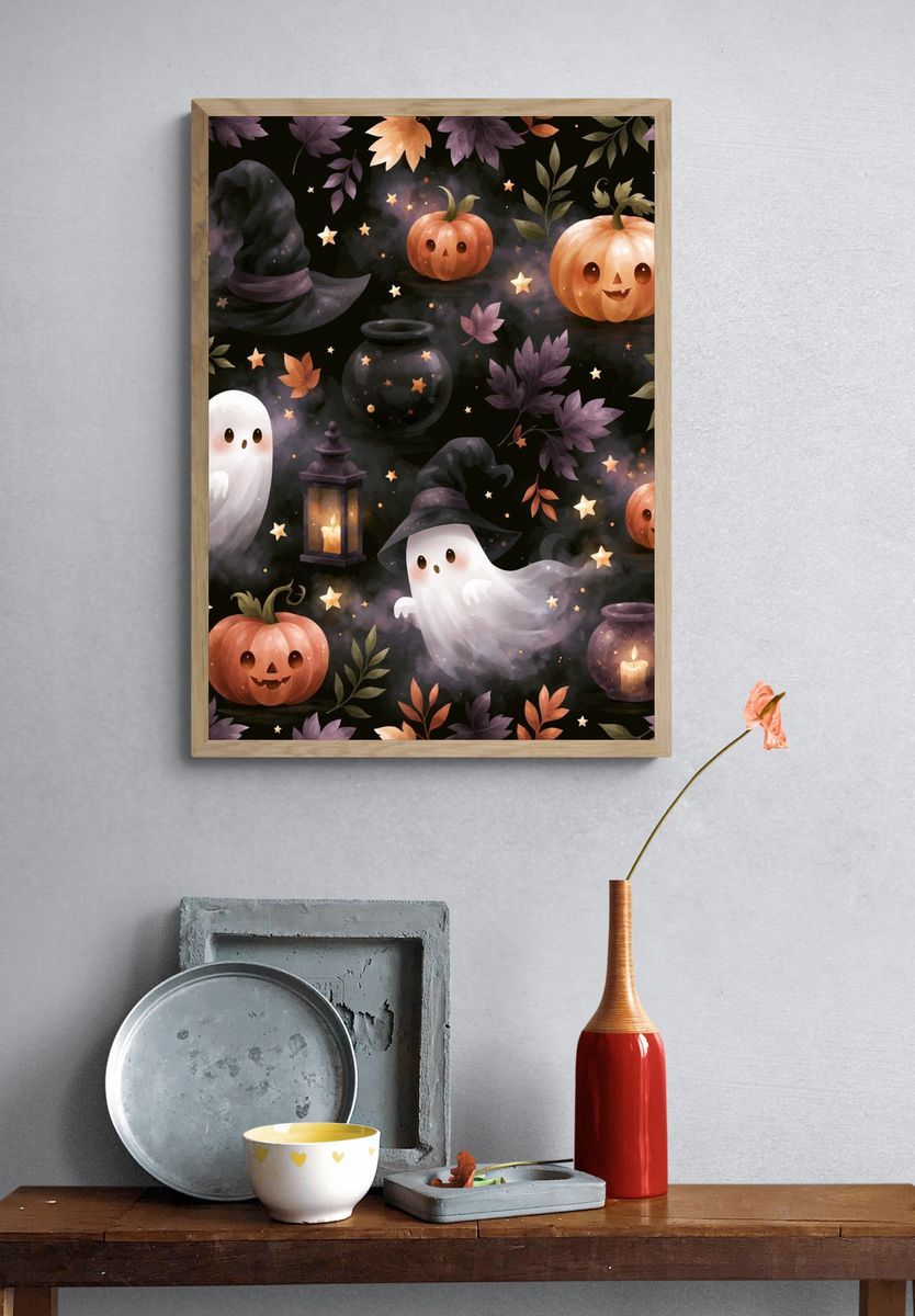 Halloween Ghosts and Pumpkins Poster. — room view 3