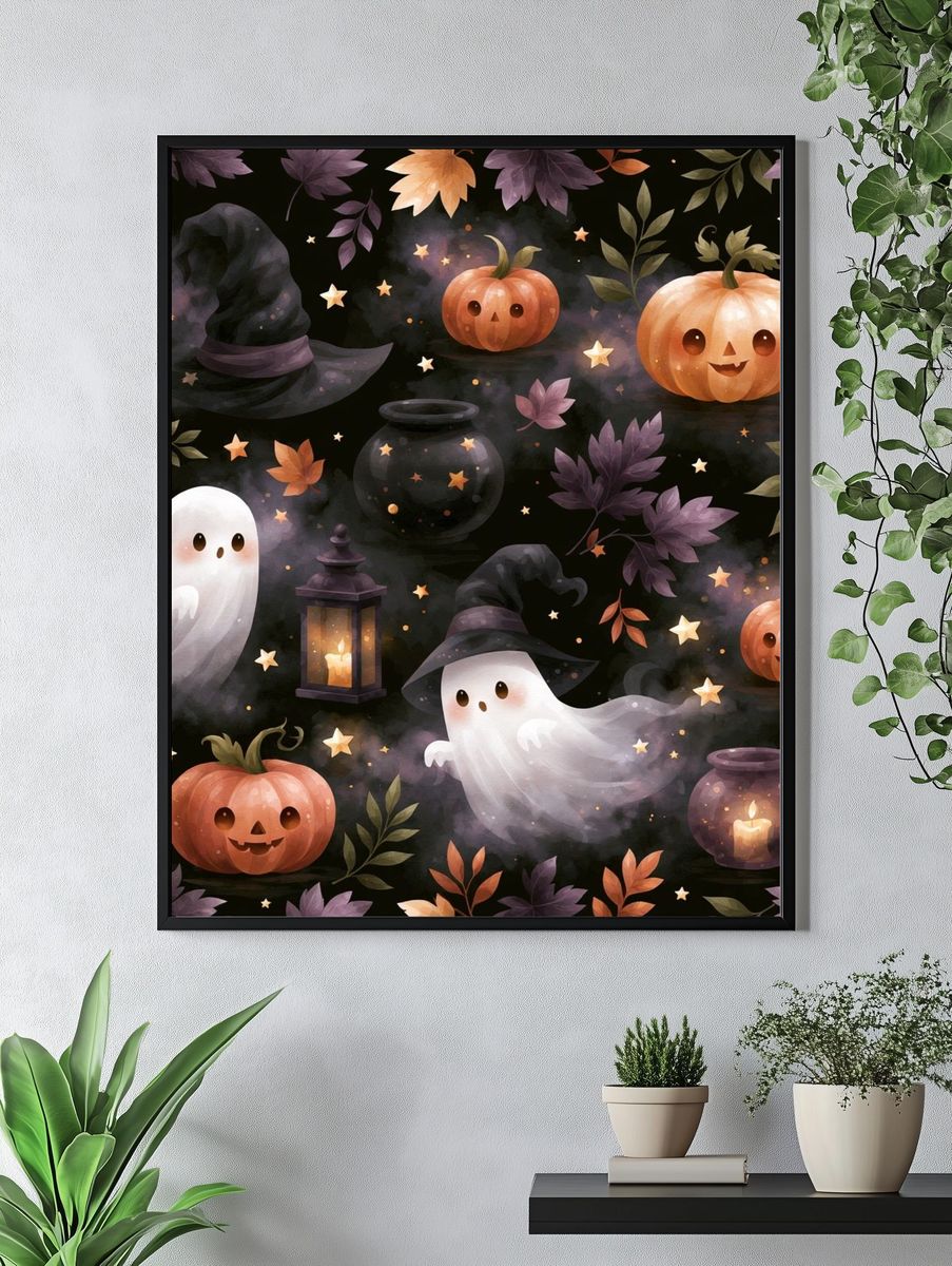 Halloween Ghosts and Pumpkins Poster. — room view 4