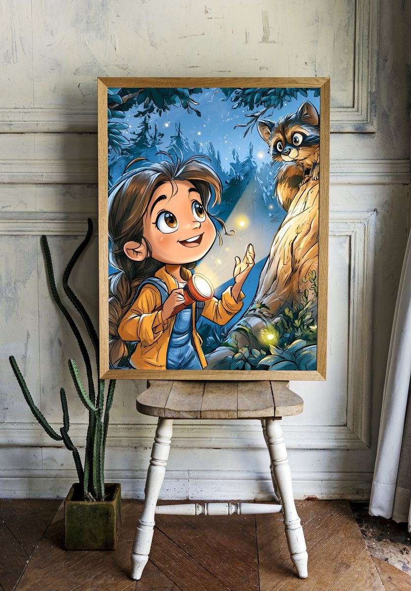Forest Explorer and Raccoon Poster. room preview