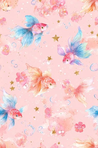 Pastel Goldfish Floral Print.