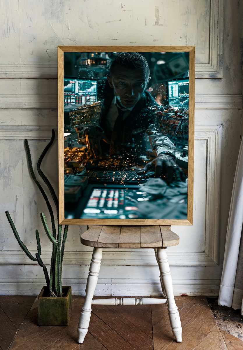 Cyberpunk Trader Portrait Poster. room preview