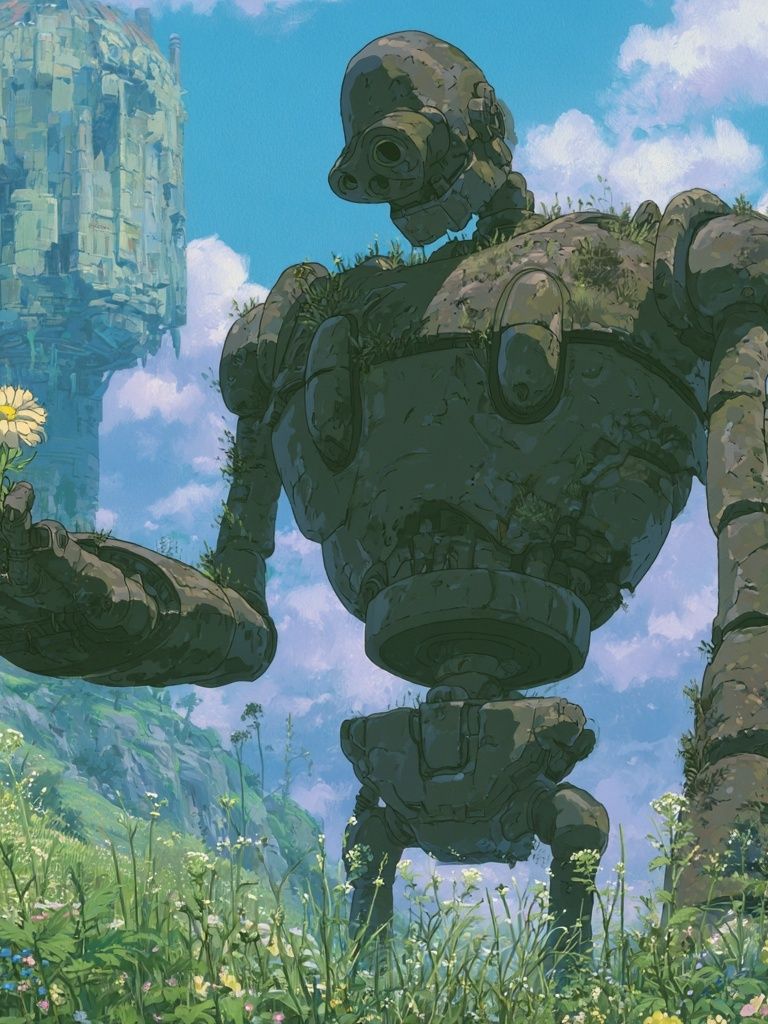 Giant Robot Meadow Illustration Poster. poster detail